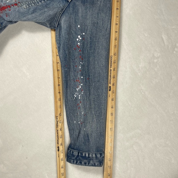 Smoke Rise: Distressed Streetwear Denim Jacket w/Red Accents & frayed details - Picture 13 of 14